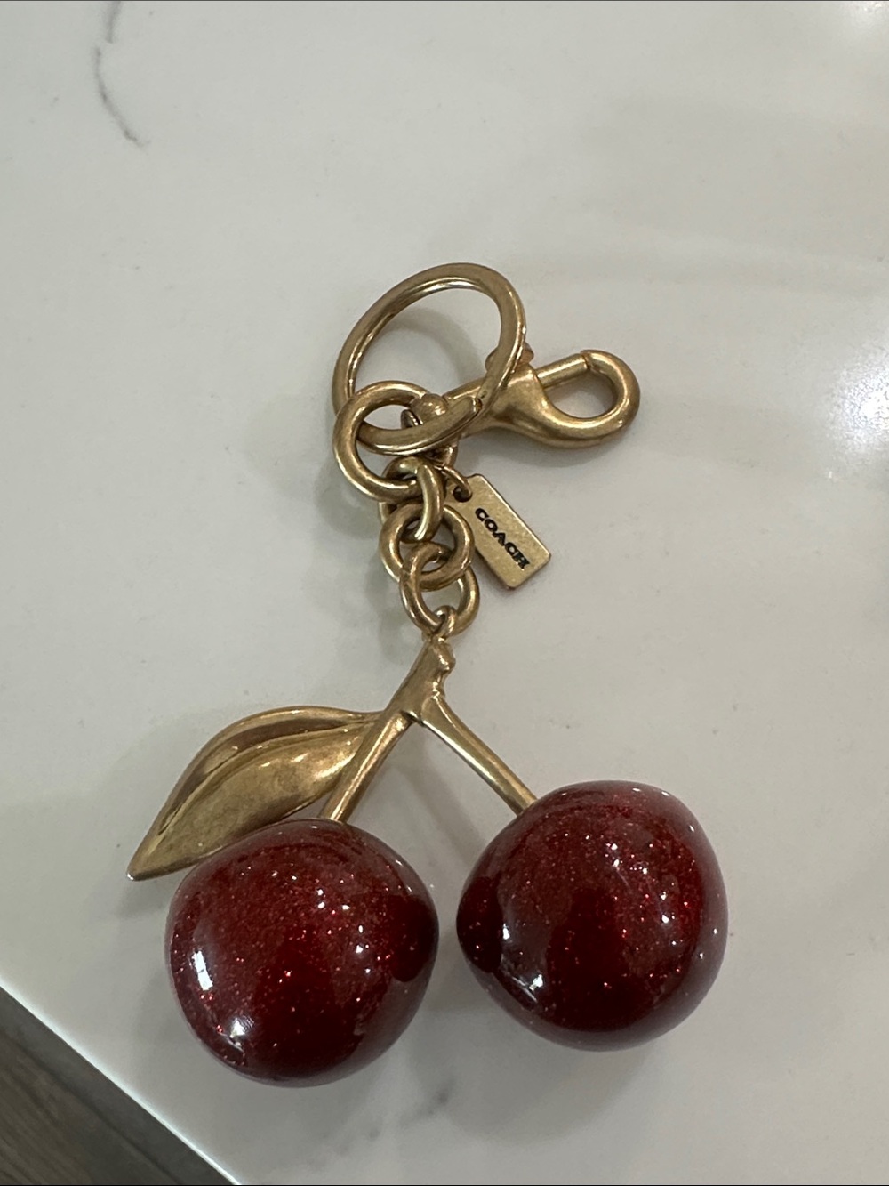 Coach Gold-Tone Cherry Key Charm with Red Enamel Cherries